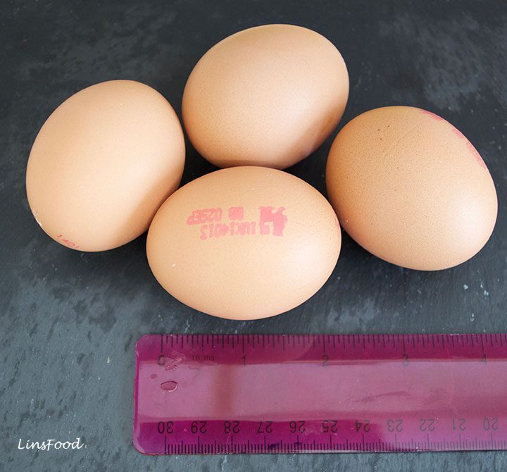 Large Eggs measured against ruler